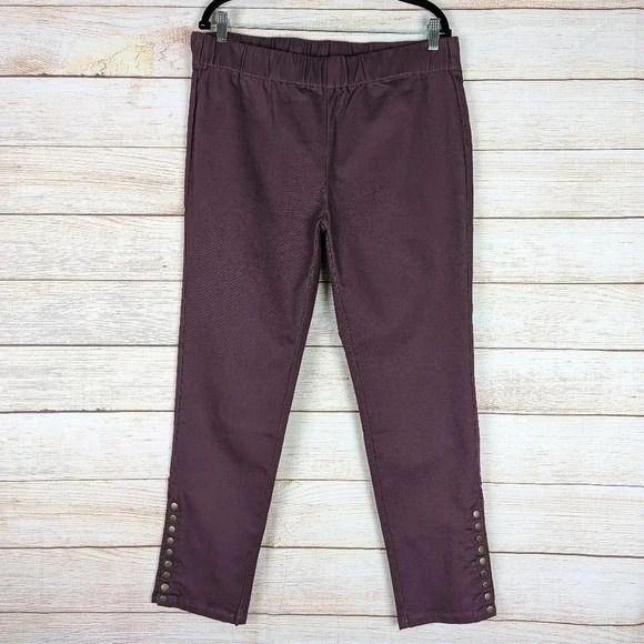 Soft Surroundings Size PL Slim St Ankle Pullon Pants Burgundy Snap Button Ankle - Picture 10 of 10